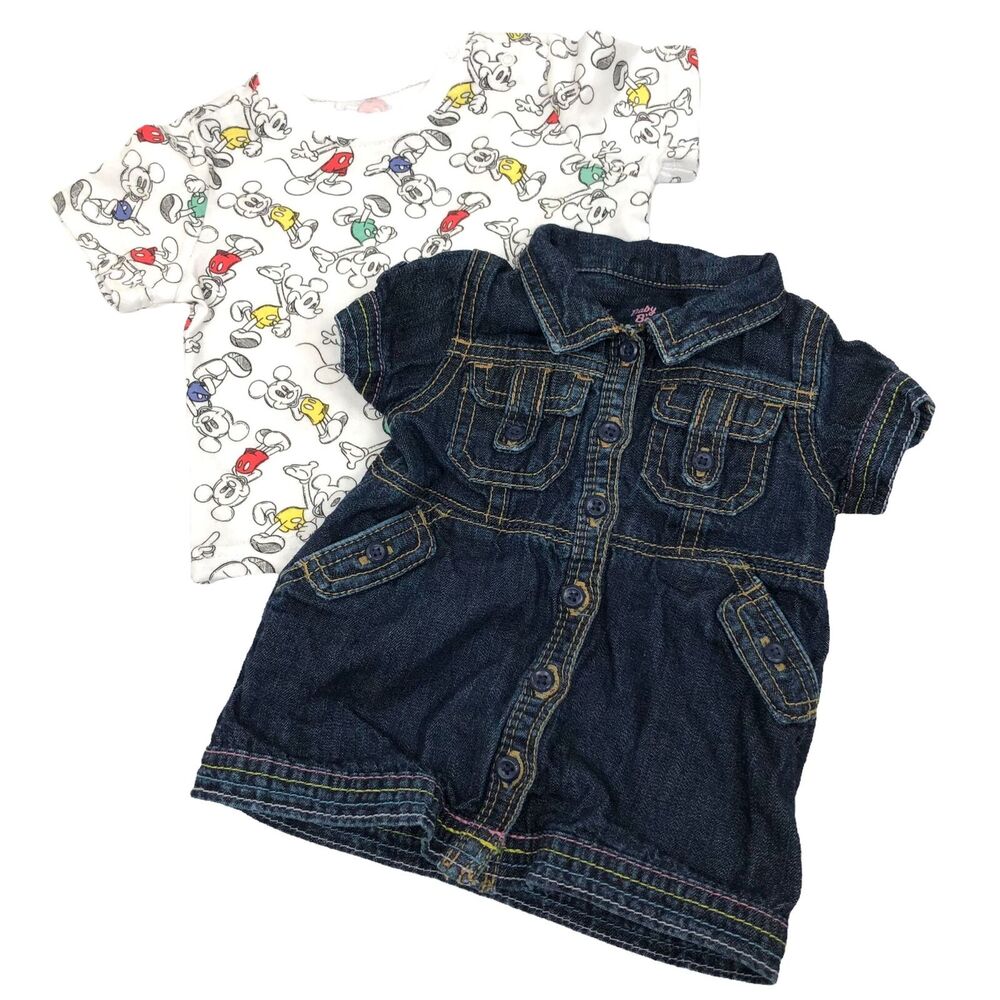 Lot Baby B Gosh Denim Dress Disney Baby Mickey Mouse T Shirt Baby Girl 6‎ Months